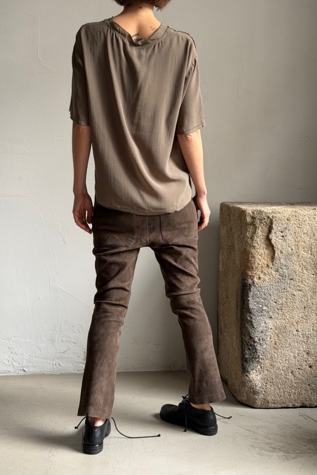 KRISTENSEN DU NORD straight suede leather pants in safari color