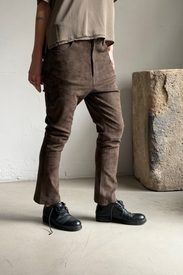 KRISTENSEN DU NORD straight suede leather pants in safari color