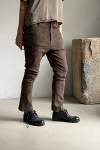 KRISTENSEN DU NORD straight suede leather pants in safari color