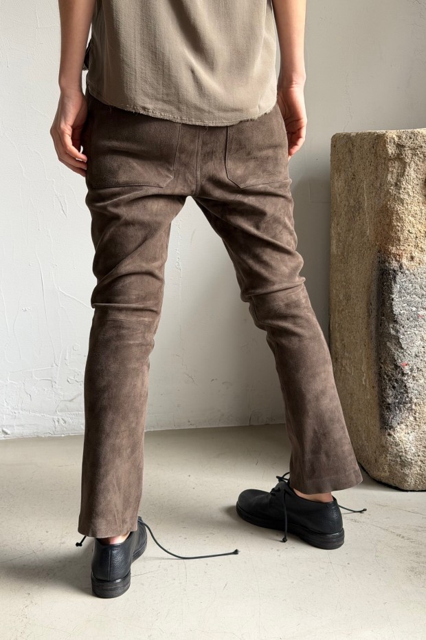 KRISTENSEN DU NORD straight suede leather pants in safari color