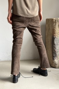 KRISTENSEN DU NORD straight suede leather pants in safari color