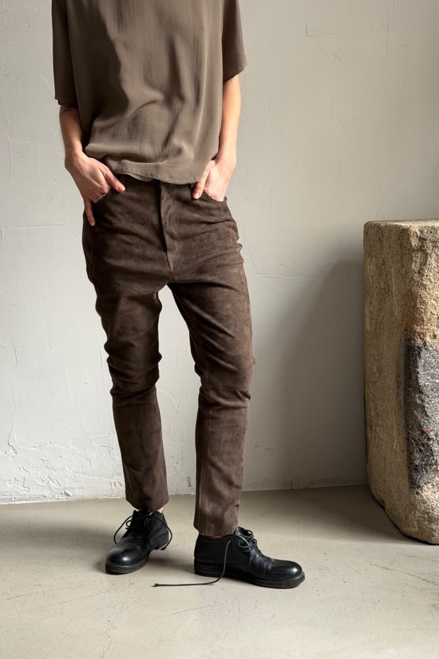 KRISTENSEN DU NORD straight suede leather pants in safari color