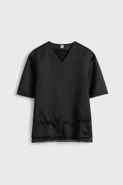TOTEME V-neck satin pullover black