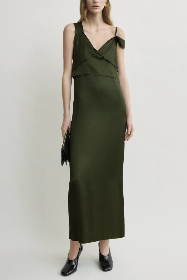 TOTEME V-neck slip dress bottle green