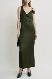 TOTEME V-neck slip dress bottle green