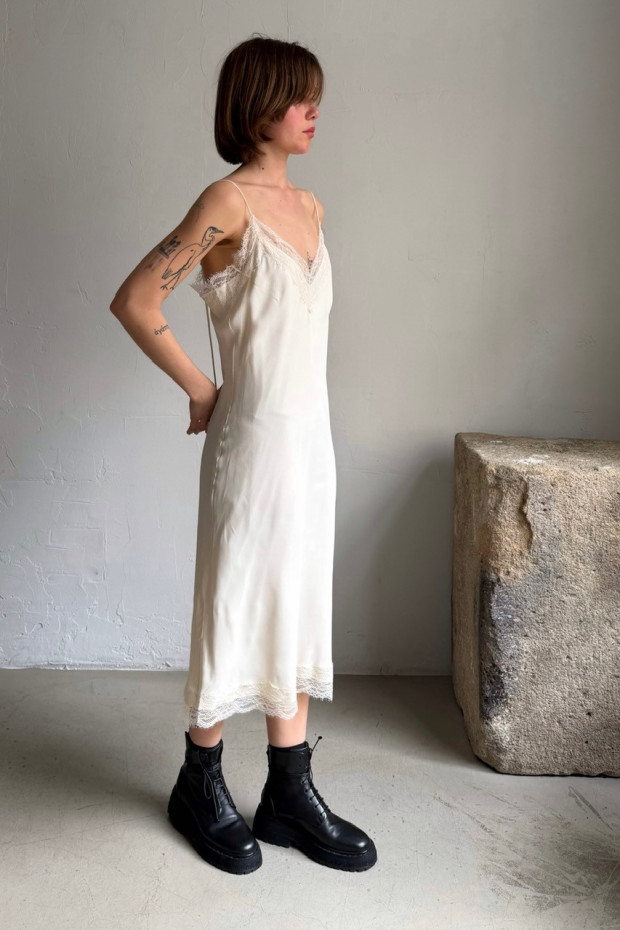 RÓHE lace slip dress in off-white