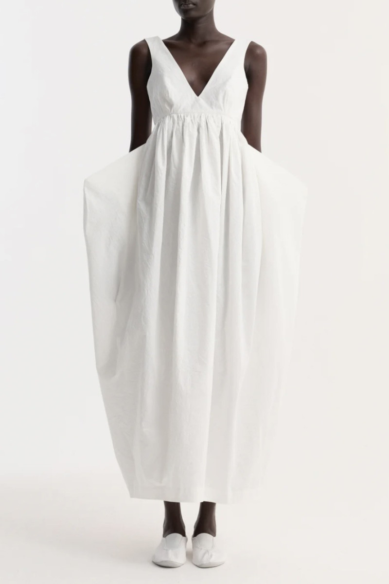 RÓHE sculptural textured cotton dress in off white