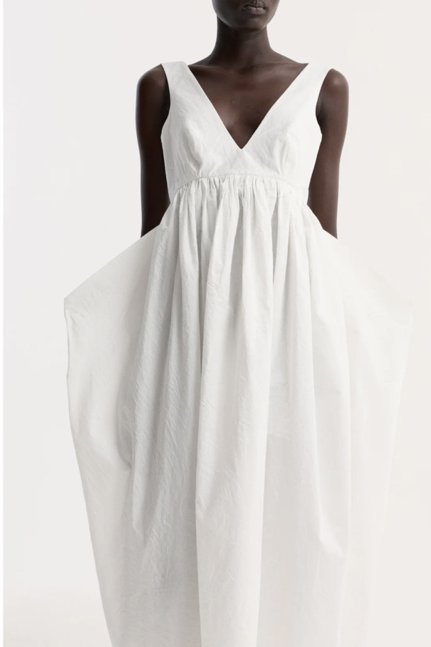 RÓHE sculptural textured cotton dress in off white