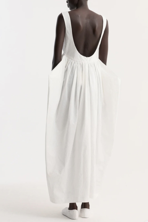 RÓHE sculptural textured cotton dress in off white