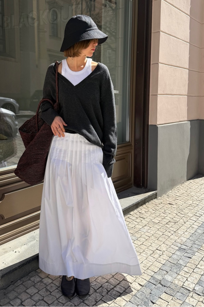 RÓHE pleated poplin maxi skirt optic white