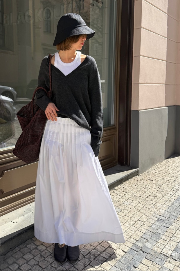 RÓHE pleated poplin maxi skirt optic white