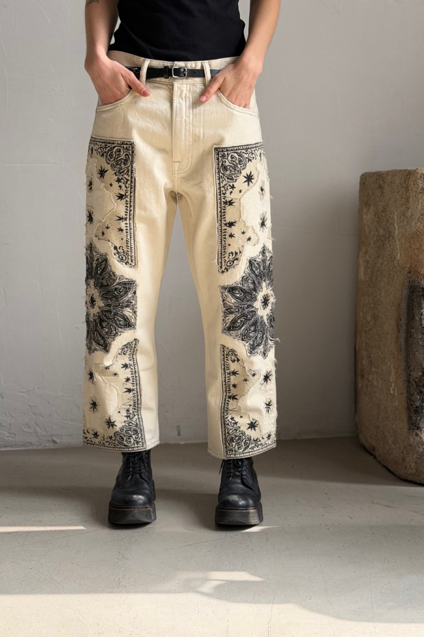 R13 X-boyfriend jeans s bandana aplikací