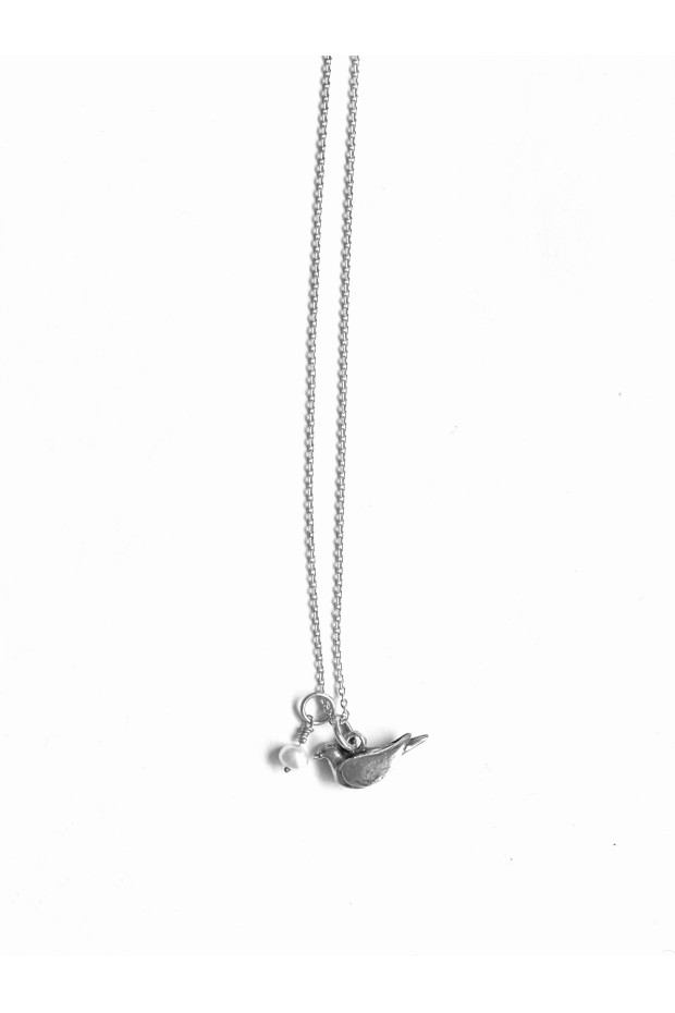 Silver necklace with bird pendant and pearl